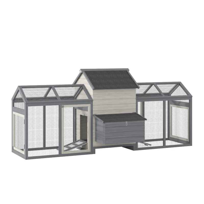 PawHut 100" Chicken Coop Wooden Chicken House Large Rabbit Hutch Poultry Cage Backyard with Double Run, Nesting Box, Gray