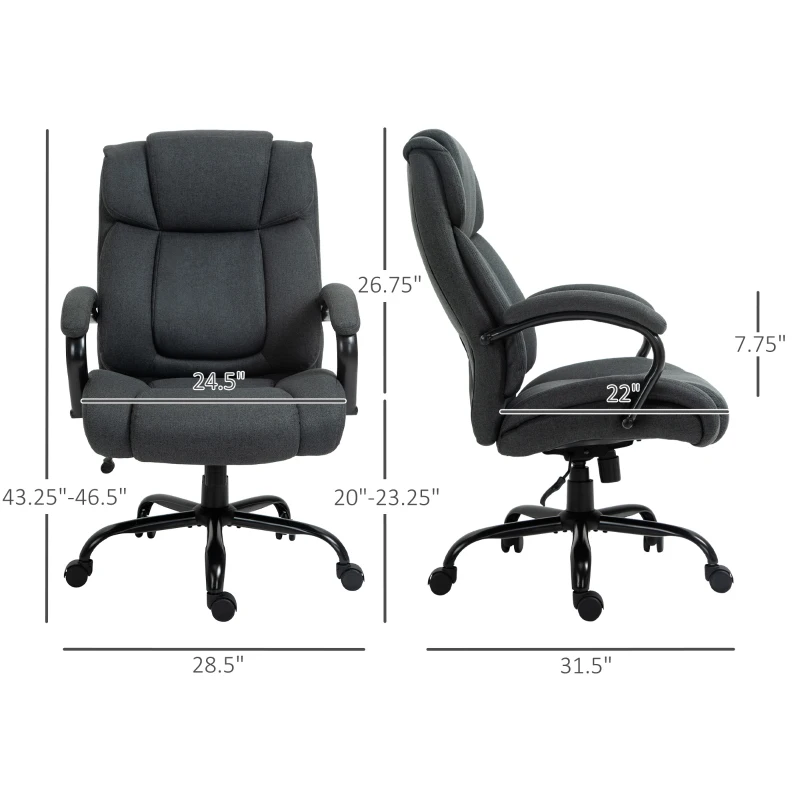 Vinsetto Executive Office Chair with Wide Seat, Computer Desk Chair with Adjustable Height, Swivel Wheels, Gray