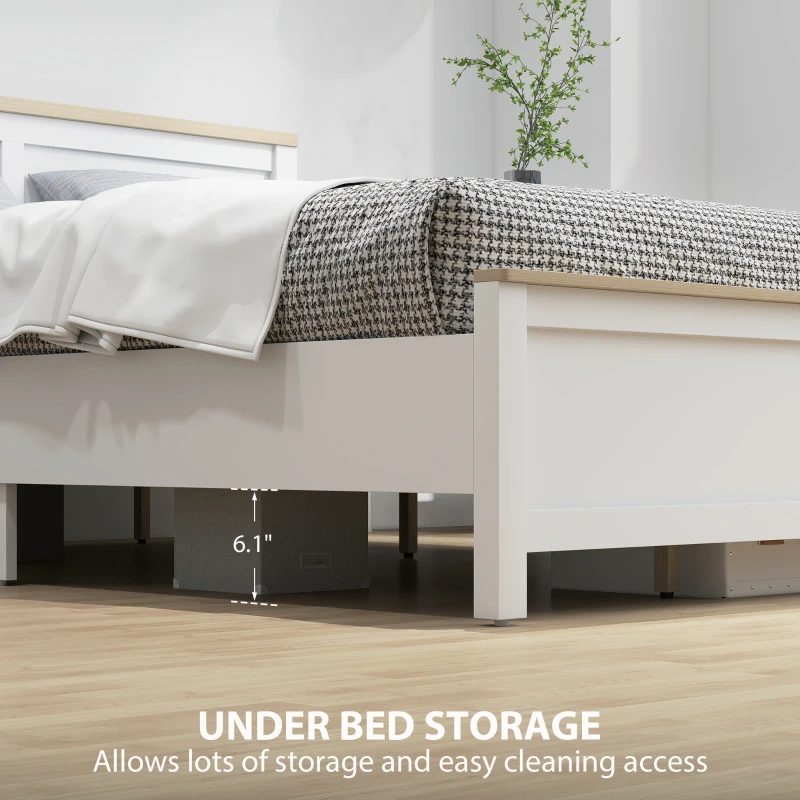 HOMCOM Queen Bed Frame with Headboard, Modern Platform Bed Frame with Wooden Slats, No Box Spring Needed, Easy Assembly, White