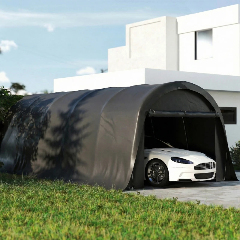 Outsunny 12' x 23.6' Heavy Duty Carport, UPF50+ Portable Garage Car Canopy Tent with Galvanized Frame, Large Door, Dark Gray
