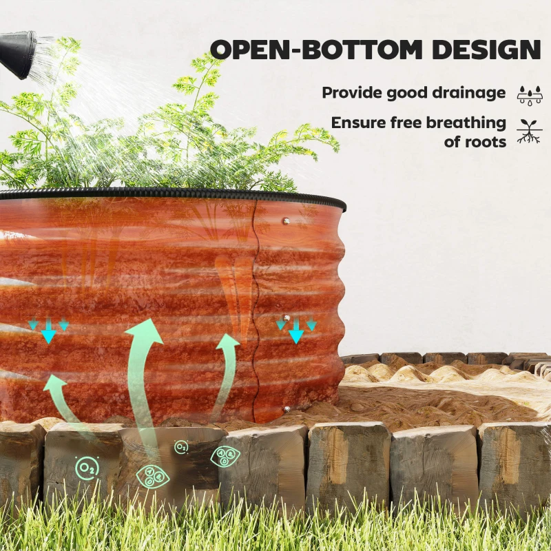 Outsunny Set of 2 Raised Garden Bed, Metal Planter Box with Safety Edging, Easy-to-assemble Stock Tank, Dark Brown