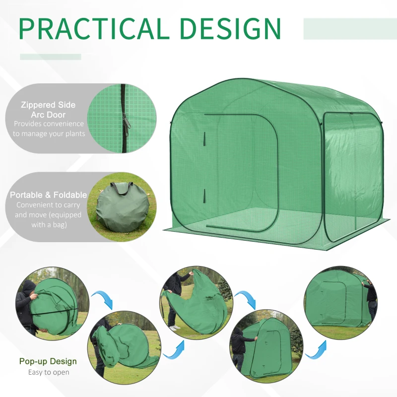 Outsunny 7' x 7' x 6' Portable Walk-in Greenhouse with Carrying Bag, Pop-up Setup, Outdoor Garden Canopy Hot House, Zipper Door for Growing Flowers, Herbs, Vegetables, Saplings, Succulents, Green