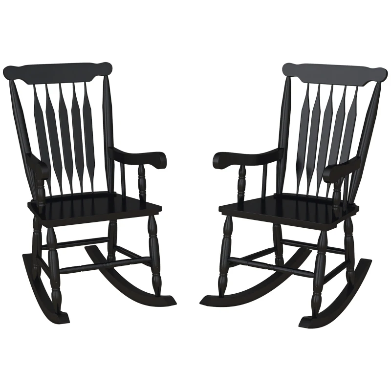 Outsunny Porch Rocker Chairs Set of 2, 350 lbs. Wooden Outdoor Rocking Chairs with High Back for Garden, Patio, Balcony, Black