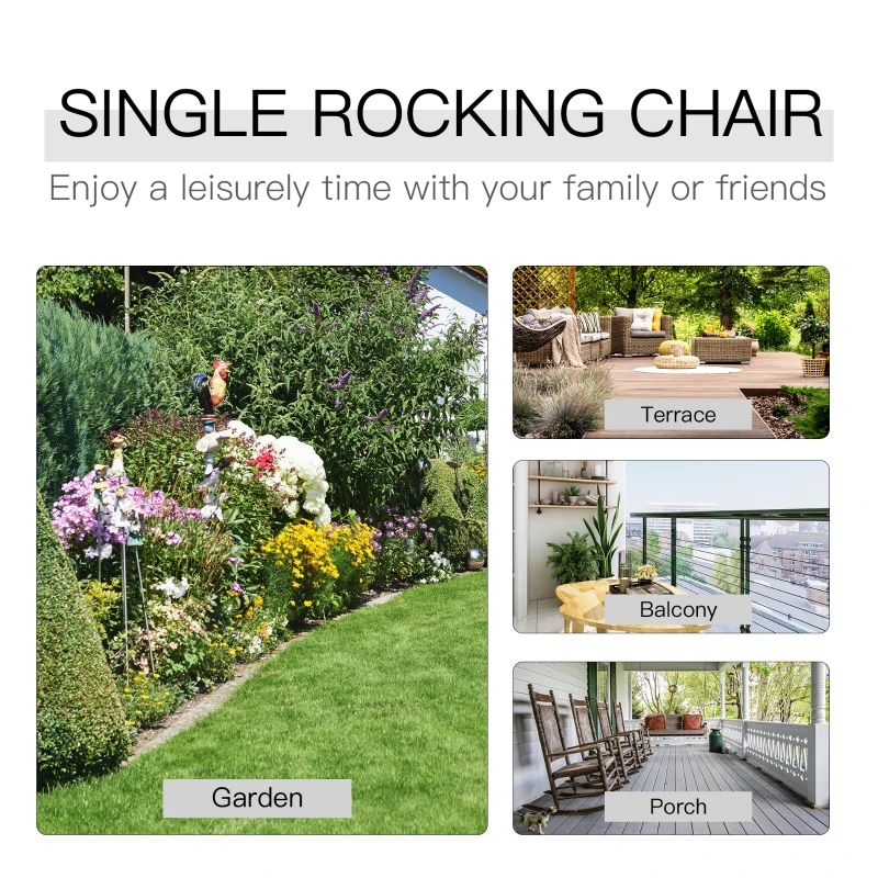 Outsunny Wooden Porch Rocking Chair, Wood Double Adirondack, Rocker for Indoor or Outdoor with High Rise Slatted Back, Carbonized