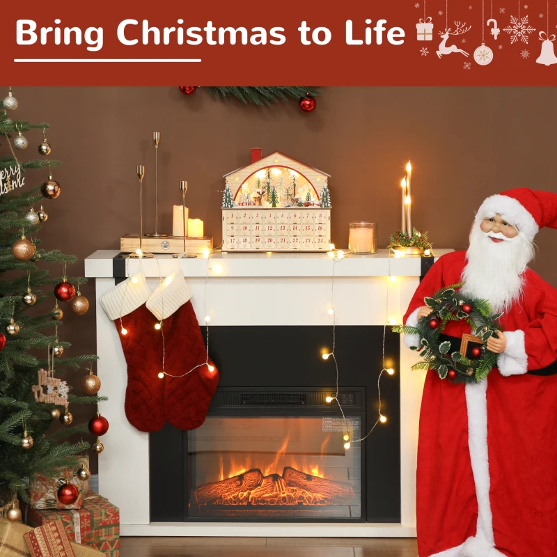 HOMCOM Christmas Advent Calendar with 24 Countdown Drawers and LED Lights, Wooden Advent Calendar House, Battery Operated