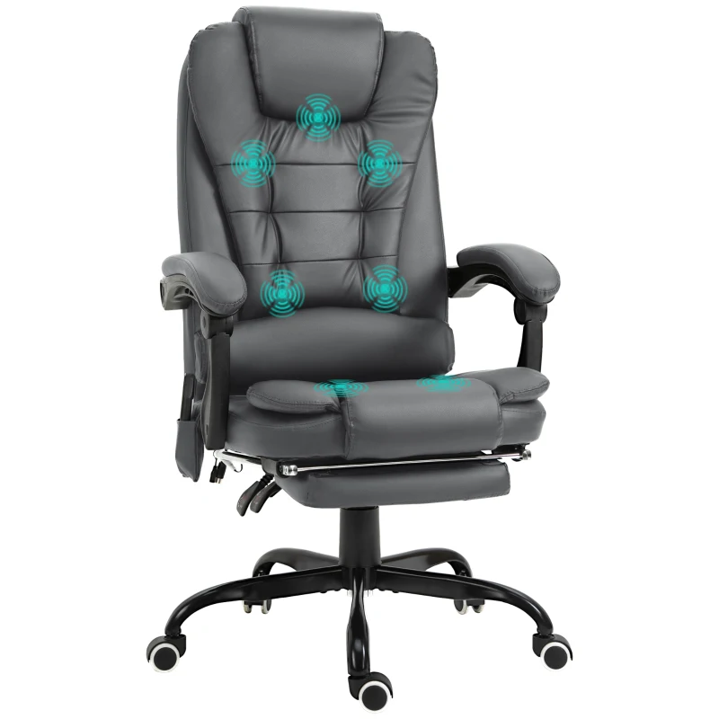 Vinsetto 7-Point Vibrating Massage Office Chair High Back Massaging Office Desk Chair with Lumbar Support, Footrest, Gray