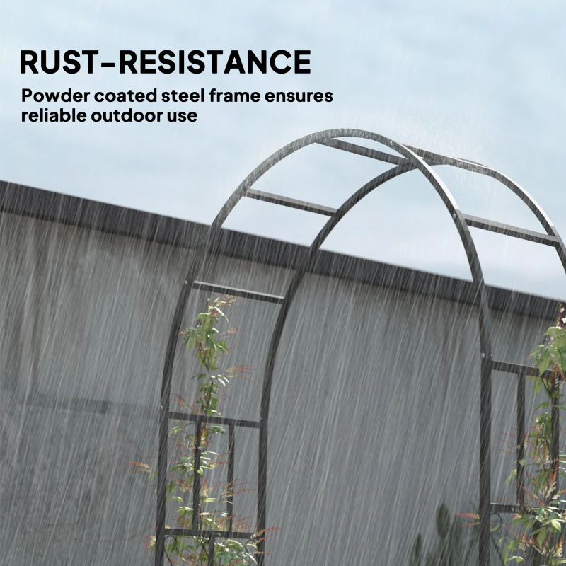 Outsunny 7.3ft Steel Garden Arch Trellis, Garden Arbor Trellis for Climbing Plants Roses Wisteria Vines, Black