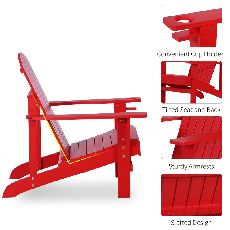 Outsunny Oversized Adirondack Chair, Outdoor Fire Pit and Porch Seating, Classic Log Lounge w/ Built-in Cupholder, Red