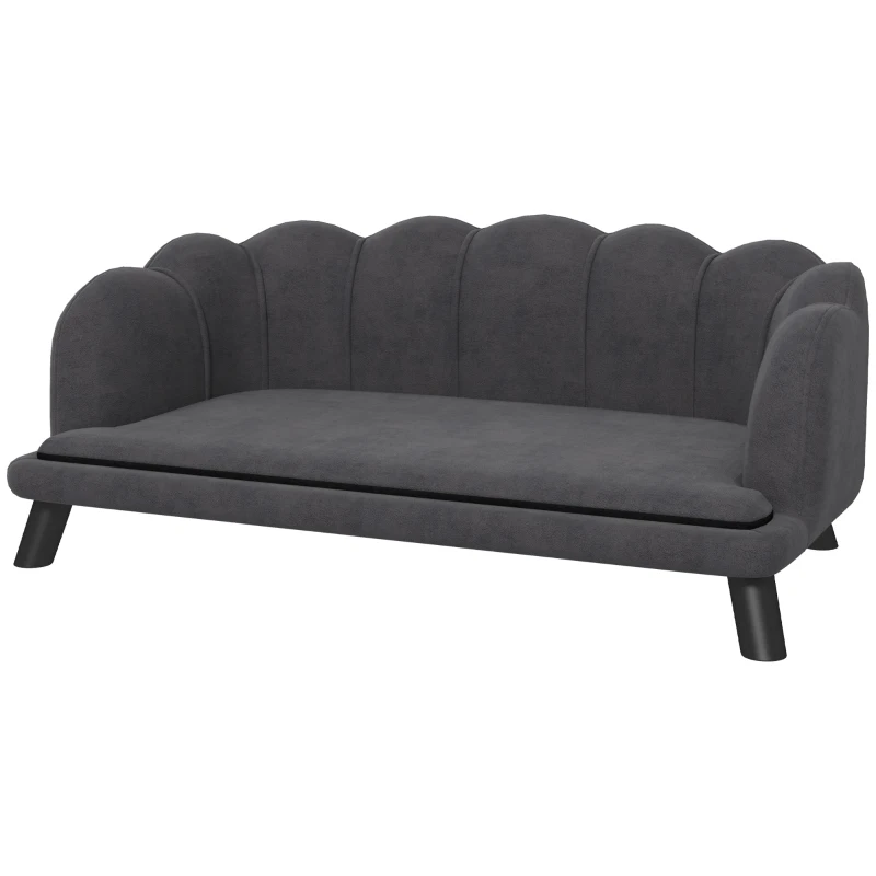 PawHut Pearl Design Pet Sofa for Medium and Large Sized Dogs, Pet Bed with Cushion and Solid Wood Legs, Charcoal Gray
