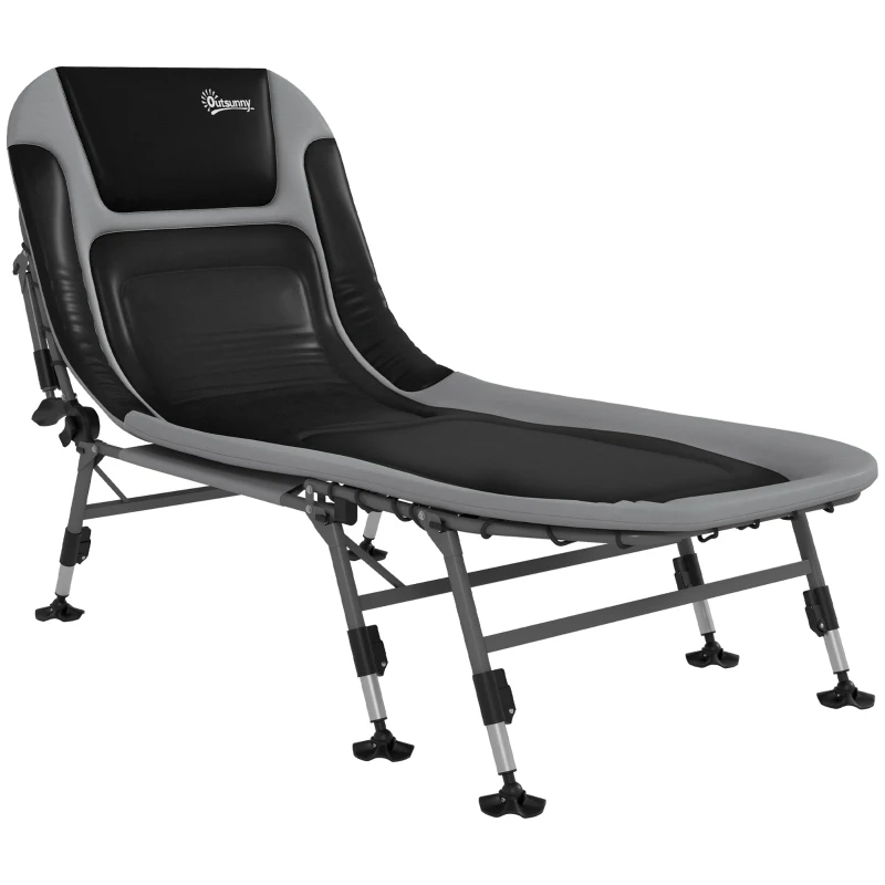 Outsunny Heavy Duty Camping Cot, Folding Bed with Soft Padded Cushion and 180° Adjustable Backrest, 400 lbs. Capacity, Gray