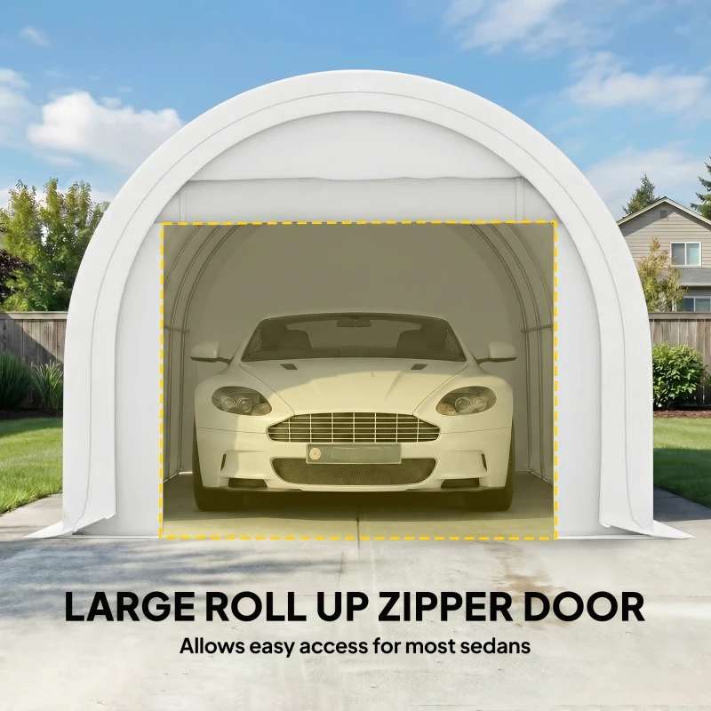 Outsunny 10' x 16' Carport, Heavy Duty Portable Garage Storage Tent with Large Zippered Door, Anti-UV PE Canopy Cover, White