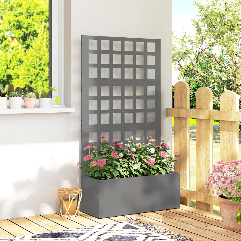 Outsunny Galvanized Raised Garden Bed Planter Box with Trellis for Climbing Plants, Vegetable, Vines, 24" x 9" x 44.5", Gray