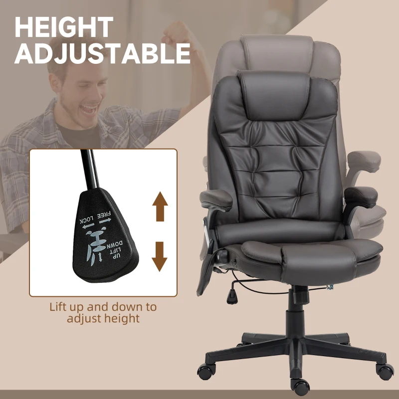 HOMCOM Massage Office Chair, Heated Reclining Computer Chair with 6 Vibration Points, Armrest and Remote, Dark Brown