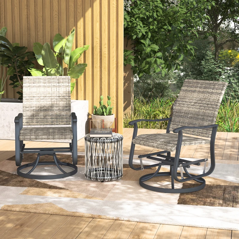 Outsunny Wicker Rattan Swivel Patio Glider Chair Set of 2, Outdoor Glider Chair with Steel Frame, High Back, Armrests, Yellow