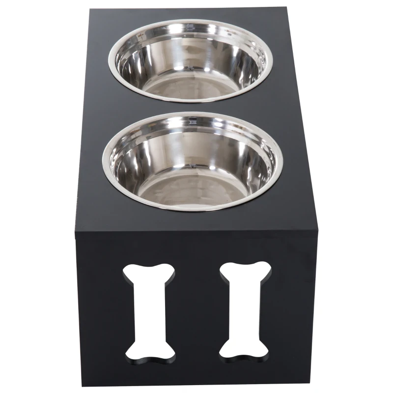 PawHut 23" Modern Decorative Raised Dog Bowls, Wooden Heavy Duty Pet Food and Water Bowl, Elevated Feeding Station, Black