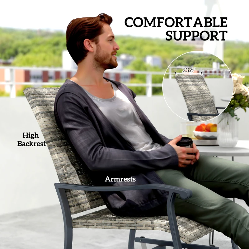 Outsunny Wicker Rattan Swivel Patio Glider Chair Set of 2, Outdoor Glider Chair with Steel Frame, High Back, Armrests, Yellow