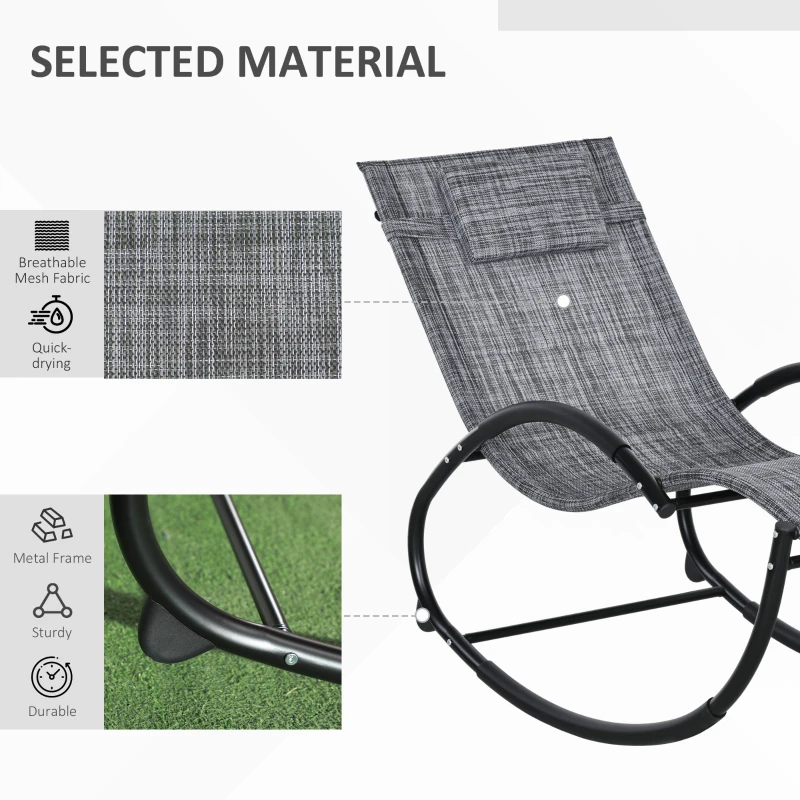 Outsunny Outdoor Patio Rocking Chair, Porch Rocker for Sun Tanning with Pillow and Armrests for Lawn, Beach, Gray