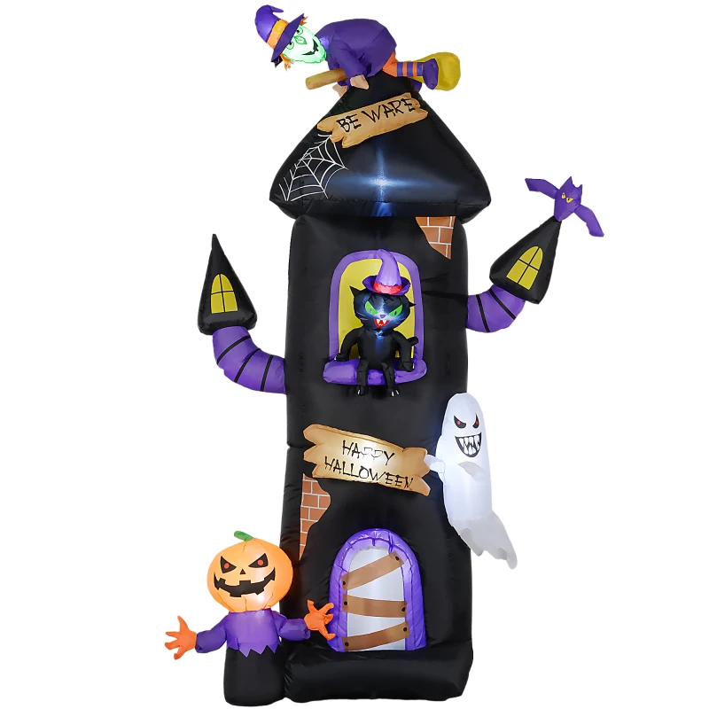 Outsunny 8.5ft Halloween Inflatable Horror Tree House with Witch, Ghost, Blow Up Outdoor Halloween Decoration LED Display