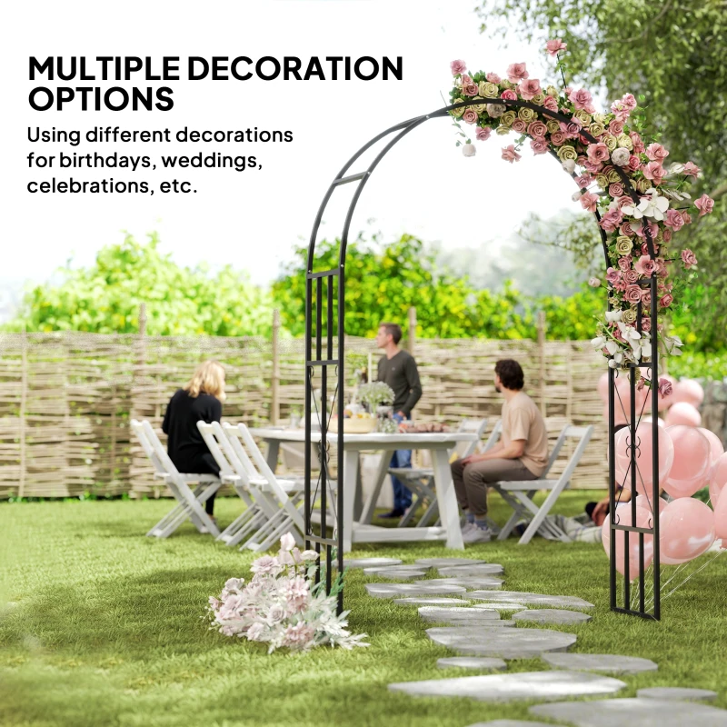 Outsunny 7.3ft Steel Garden Arch Trellis, Garden Arbor Trellis for Climbing Plants Roses Wisteria Vines, Black
