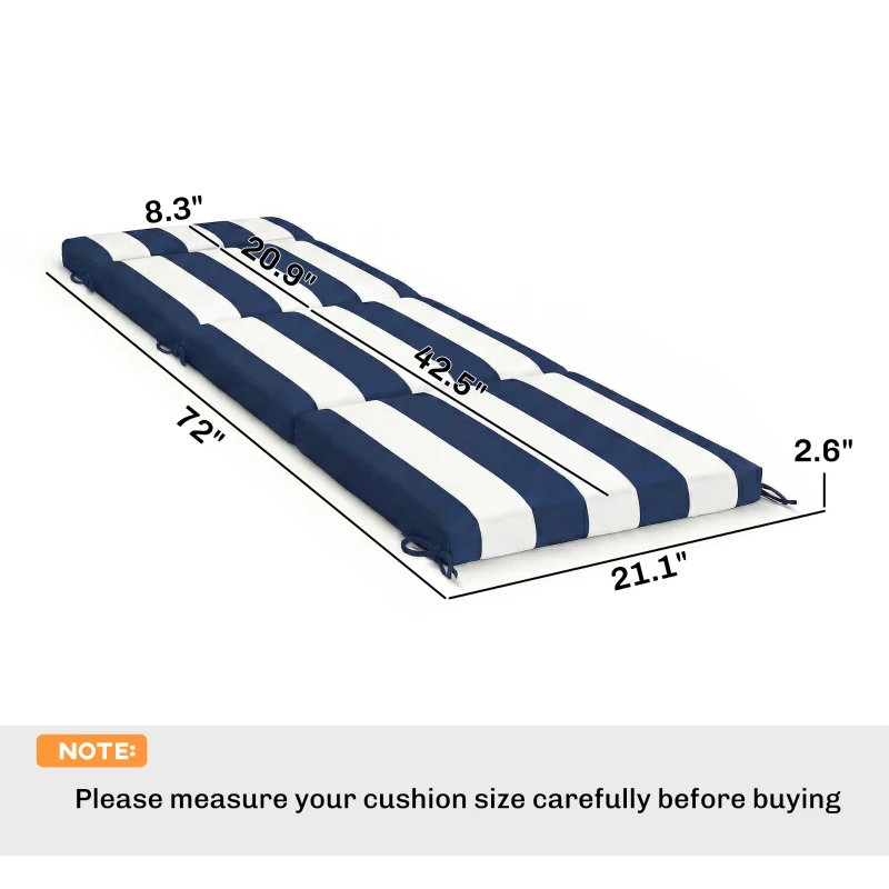 Outsunny Outdoor Chaise Lounge Cushions Set of 2 with 6 Ties, High-Density Foam, for Patio and Poolside, Dark Blue and White