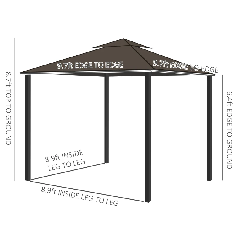 Outsunny 9.7' x 9.7' Patio Gazebo, Aluminum Frame Double Roof Outdoor Gazebo Canopy Shelter with Netting & Curtains, for Garden, Lawn, Backyard and Deck, Coffee