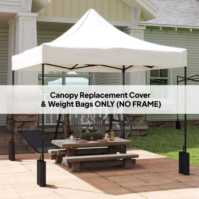 Outsunny 10' x 10' Replacement Canopy Top for Pop Up Canopy Tent with 4 Sand Bags, UPF50+ Protection, White