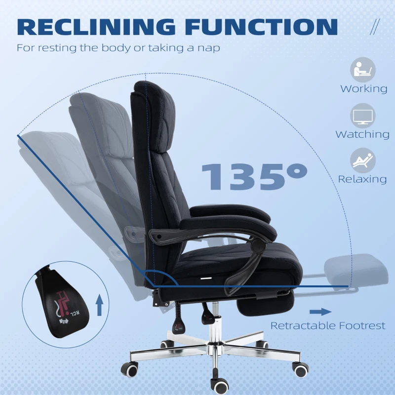Vinsetto High-Back Office Chair Computer Desk Chair with Footrest Reclining Function and Adjustable Height Black