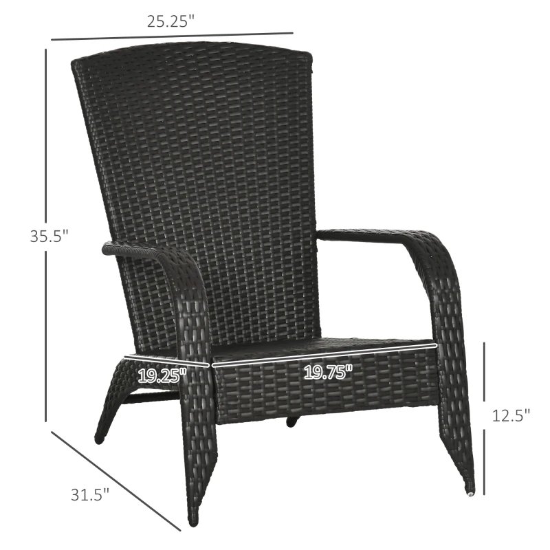 Outsunny Wicker Adirondack Chair, Outdoor All-Weather Rattan Fire Pit Chair w/ Soft Cushions, Tall Curved Backrest, Cream White
