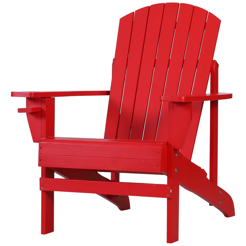 Outsunny Oversized Adirondack Chair, Outdoor Fire Pit and Porch Seating, Classic Log Lounge w/ Built-in Cupholder, Red