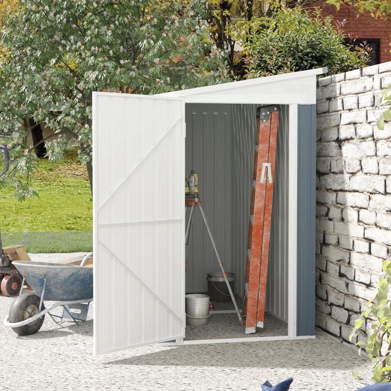 Outsunny 4' x 6' Lean to Garden Storage Shed, Outdoor Metal Tool House with Lockable Door Vents for Backyard Patio Lawn