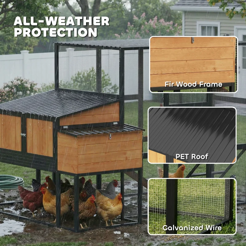 PawHut 105" Large Chicken Coop, Walk-in Wooden Hen House for 7-12 Hens, Poultry Cage Chicken House with Run, 2 Nesting Boxes