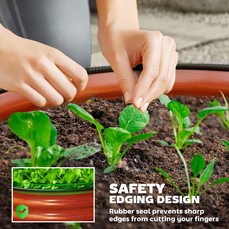 Outsunny Set of 2 Raised Garden Bed, Metal Planter Box with Safety Edging, Easy-to-assemble Stock Tank, Dark Brown