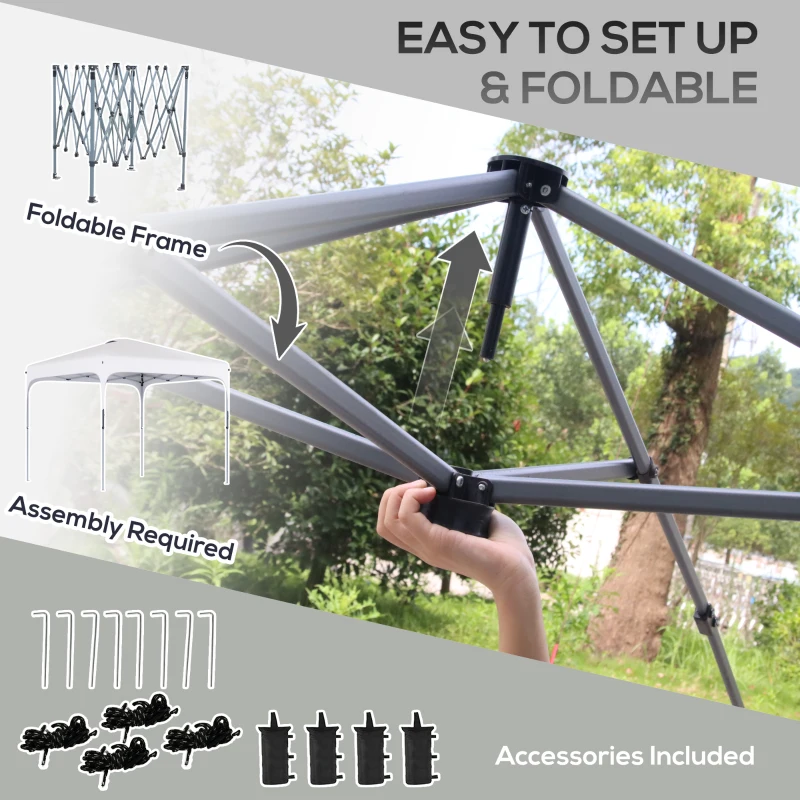 Outsunny 8' x 8' Pop Up Canopy Tent with Wheeled Carry Bag and 4 Sandbags, Instant Sun Shelter, Tents for Parties, Height Adjustable, for Outdoor, Garden, Patio, White