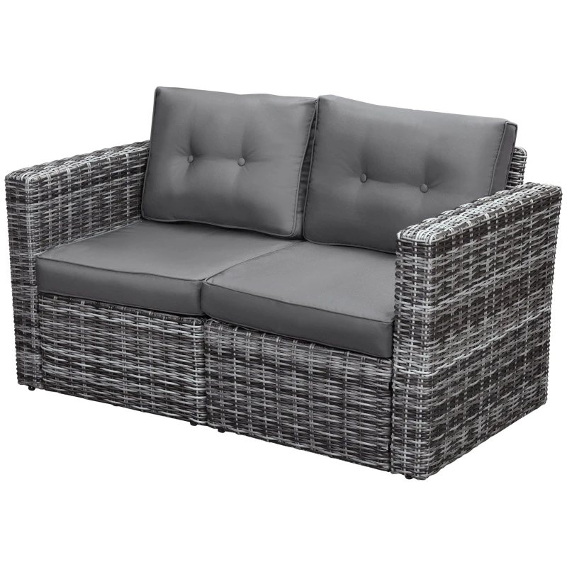 Outsunny 2 Piece Patio Wicker Corner Sofa Set, Outdoor PE Rattan Furniture, with Curved Armrests and Padded Cushions for Balcony, Garden, or Lawn, Gray