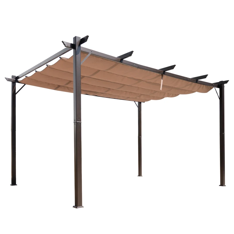 Outsunny 10' x 13' Aluminum Patio Pergola with Retractable Pergola Canopy, Backyard Shade Shelter for Porch, Outdoor Party, Garden, Grill Gazebo, Brown
