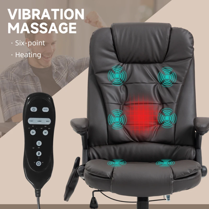 HOMCOM Massage Office Chair, Heated Reclining Computer Chair with 6 Vibration Points, Armrest and Remote, Dark Brown