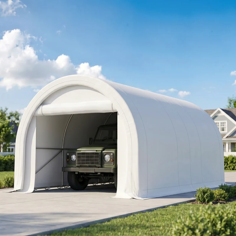 Outsunny 10' x 16' Carport, Heavy Duty Portable Garage Storage Tent with Large Zippered Door, Anti-UV PE Canopy Cover, White