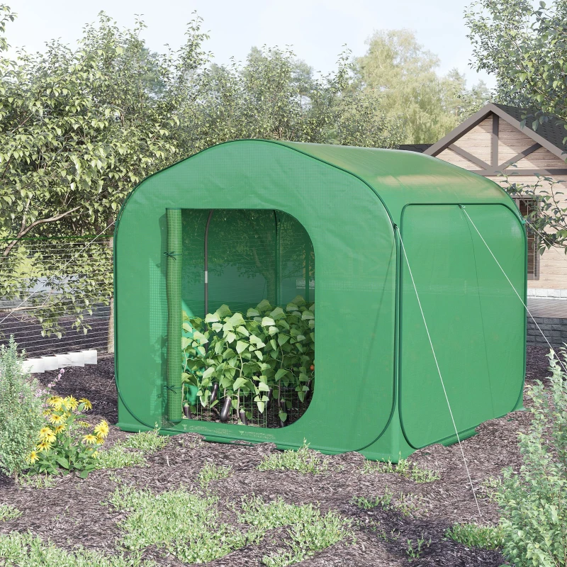 Outsunny 7' x 7' x 6' Portable Walk-in Greenhouse with Carrying Bag, Pop-up Setup, Outdoor Garden Canopy Hot House, Zipper Door for Growing Flowers, Herbs, Vegetables, Saplings, Succulents, Green