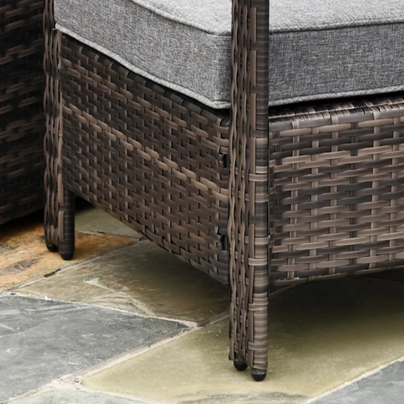 Outsunny 3 Piece Patio Furniture, PE Wicker Storage Table & Chairs, Gray