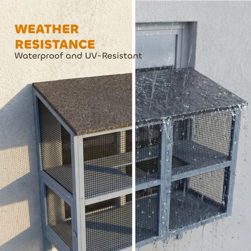 PawHut Catio Outdoor Cat Enclosure Outdoor Window Box Cat House with Waterproof Roof 39.4"L Gray