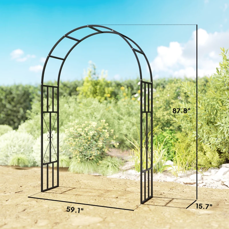Outsunny 7.3ft Steel Garden Arch Trellis, Garden Arbor Trellis for Climbing Plants Roses Wisteria Vines, Black