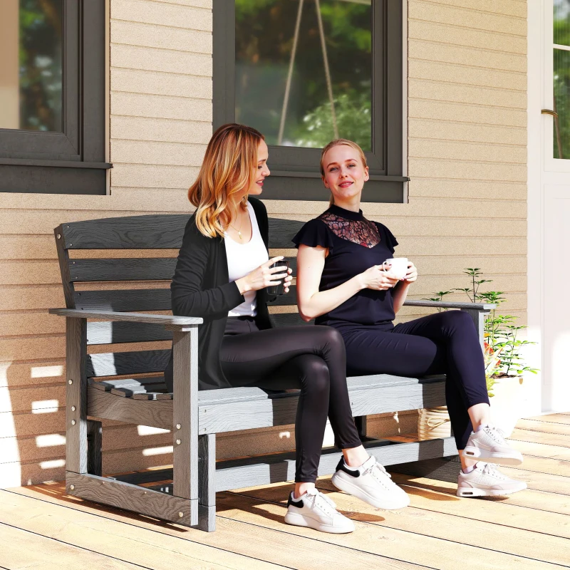 Outsunny Patio Glider Bench w/ HDPE Slatted Double Rocking Chair, Distressed Gray