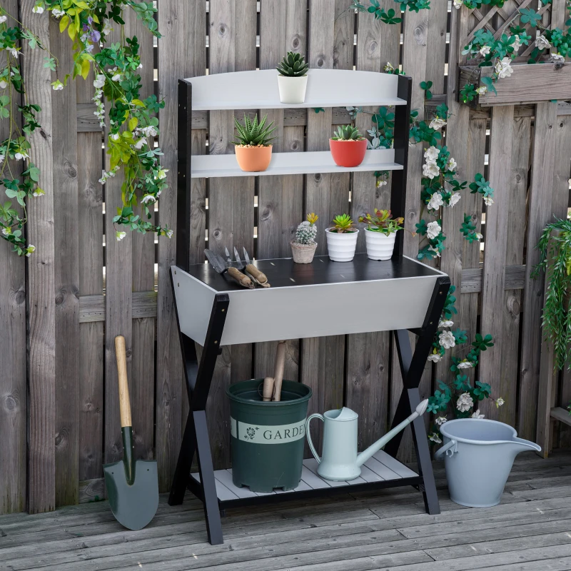 Outsunny Garden Potting Bench Table with Hidden Storage Box, Wood Outdoor Work Station with Open Top and Lower Shelf