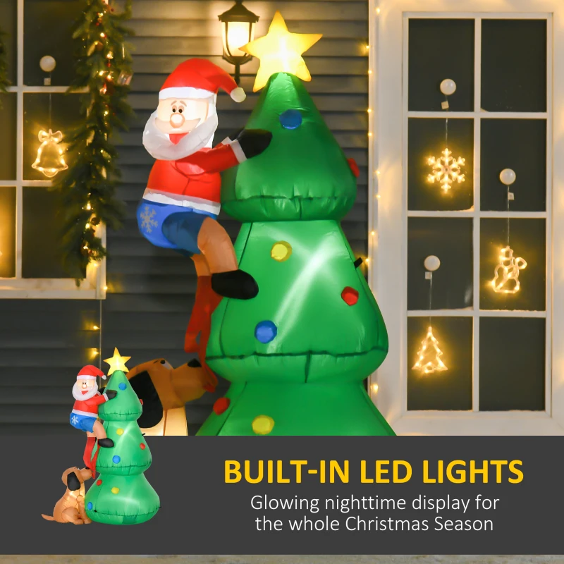 HOMCOM Inflatable Christmas Tree Decorations with Santa Claus annd Puppy Dog with LED,  Outdoors Christmas Decor for Yard, Lawn