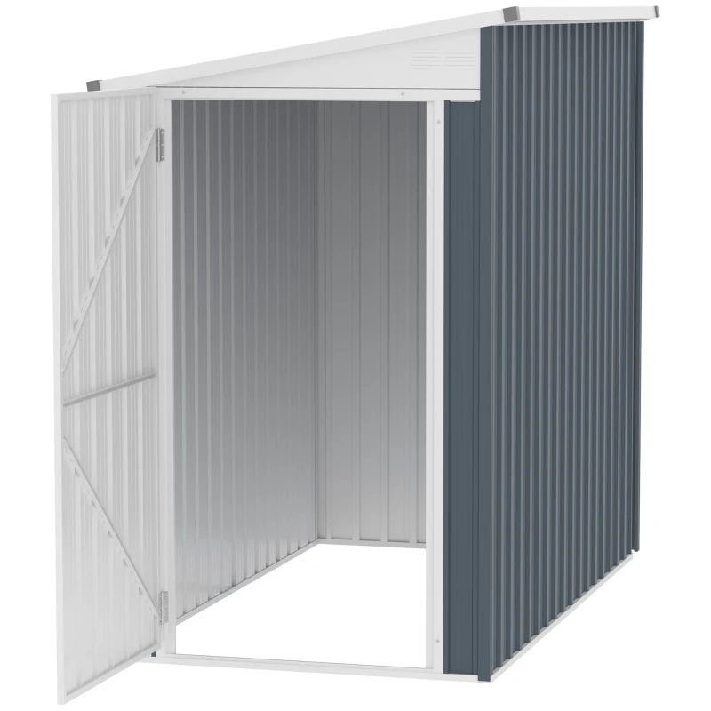 Outsunny 4' x 6' Lean to Garden Storage Shed, Outdoor Metal Tool House with Lockable Door Vents for Backyard Patio Lawn