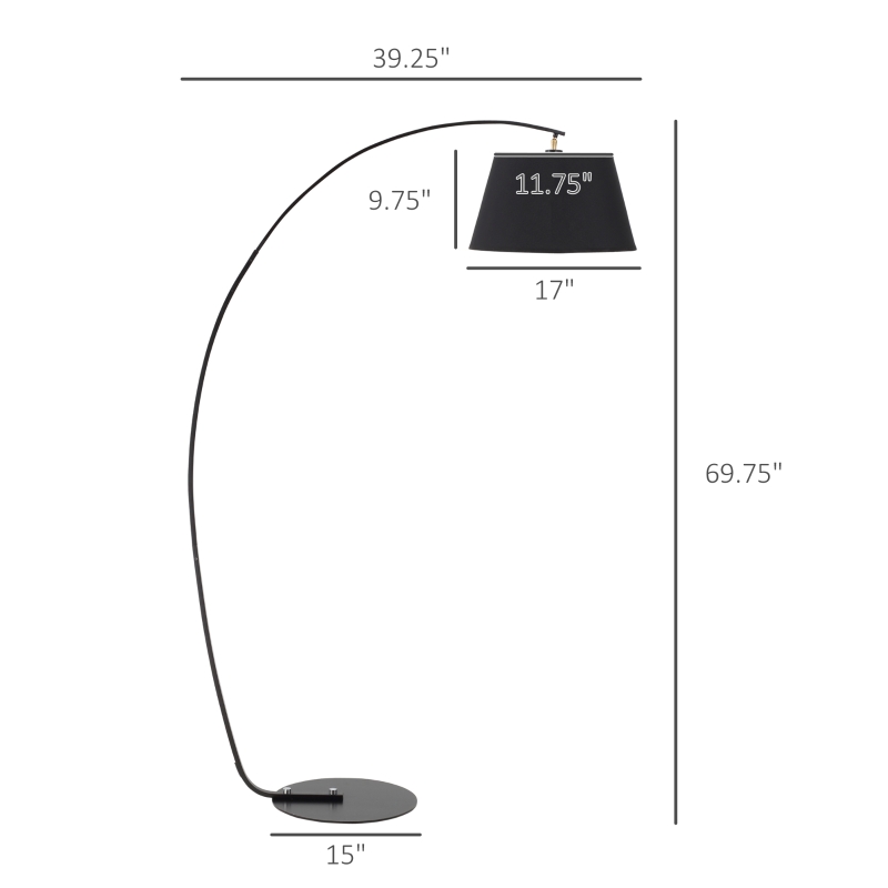 HOMCOM Arched Floor Lamp, Modern Standing Lamp with Foot Switch & Metal Base, Corner Reading Lamps Tall Pole Light for Office Bedroom Living Room, Black