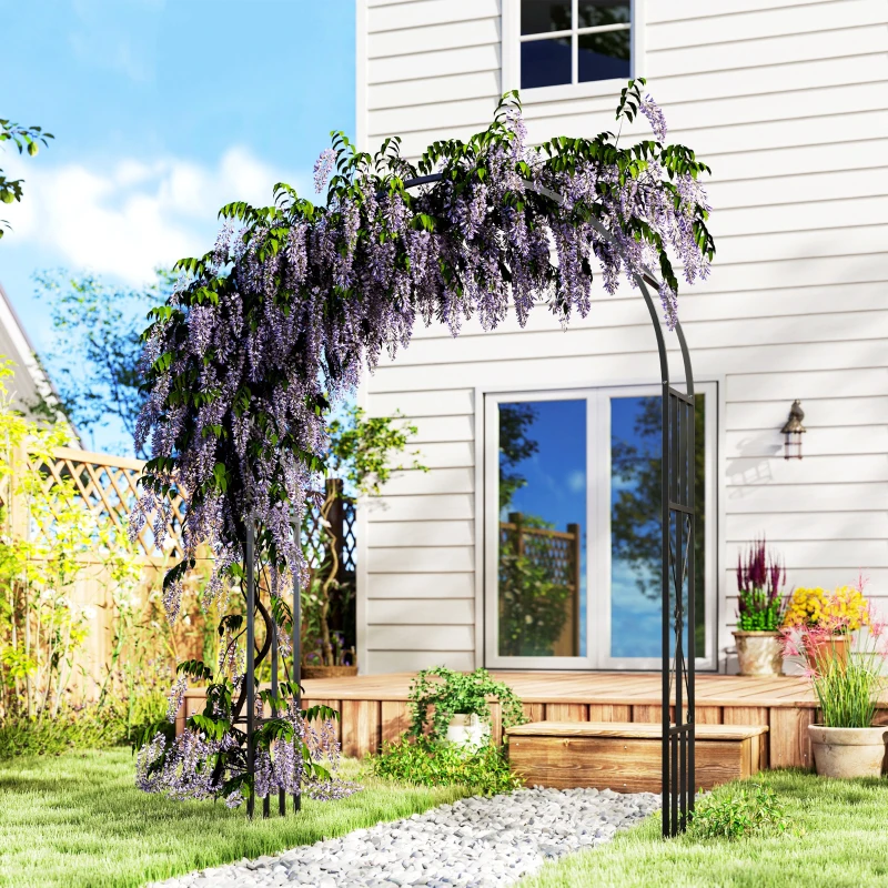 Outsunny 7.3ft Steel Garden Arch Trellis, Garden Arbor Trellis for Climbing Plants Roses Wisteria Vines, Black