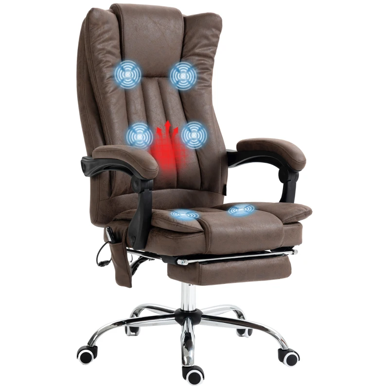 Vinsetto Massage Office Chair with 6 Points and Heat, Reclining Computer Chair with Adjustable Height and Footrest, Coffee