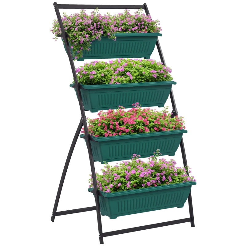 Outsunny 4-Tier Vertical Raised Garden Planter with 4 Boxes, Outdoor Plant Stand Grow Container for Vegetable & Flowers, Green