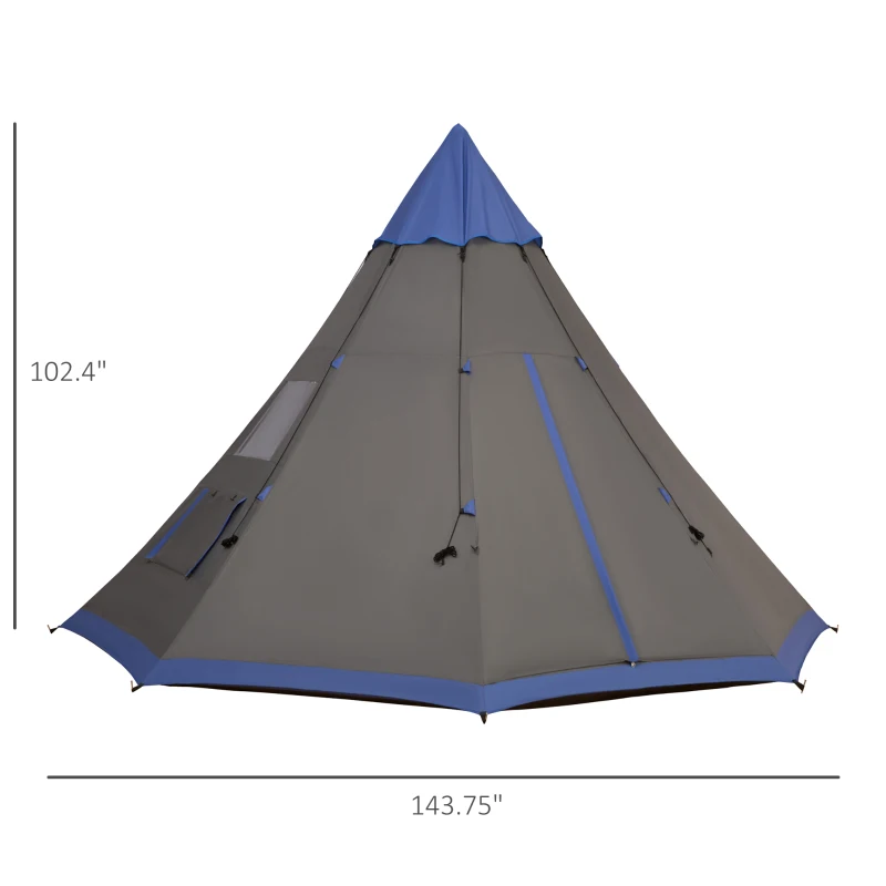 Outsunny 12Ft Camping Tent 6-7 Person 4 Season with 8 Mesh Windows, Outdoor Teepee Tent with Waterproof Material
